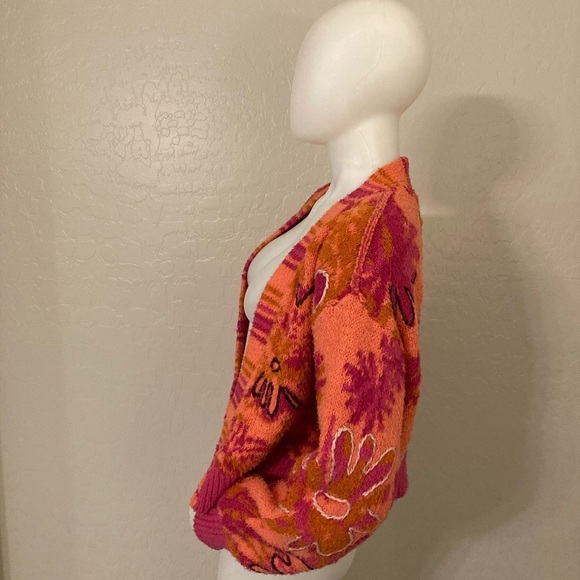 By Anthropologie Embroidered Cardigan Sweater Pink Combo Small - Picture 9 of 16